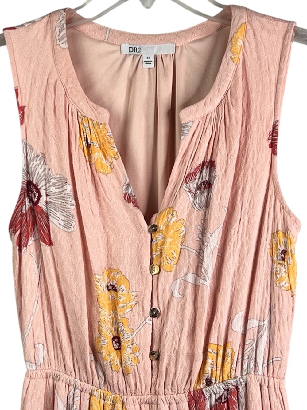 D2R PinK/Peach Floral Maxi Split V-Neck Multi-Tiered Dress Boho Style SZ XS - Picture 3 of 10